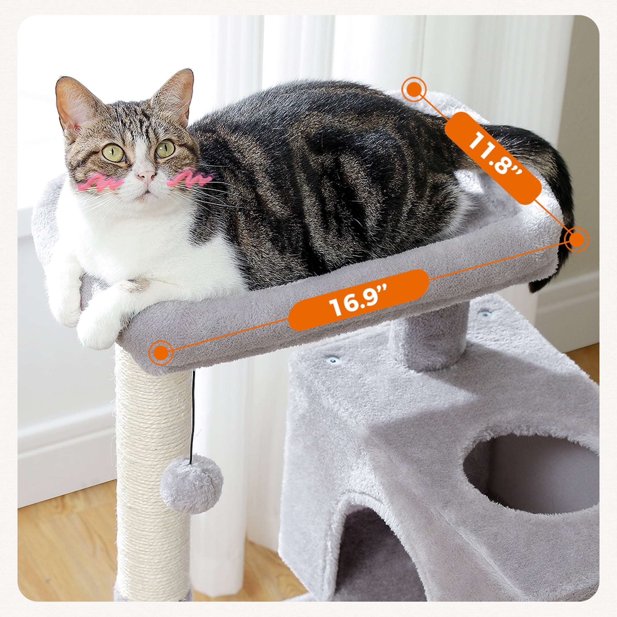 Pefilos 31" Multi-Level Cat Tree Tower, Cute Sisal Play House Climber Activity Centre Furniture with Scratching Posts Hammock Dangling Ball, Gray Pefilos 31" Multi-Level Cat Tree Tower, Cute Sisal Play House Climber Activity Centre Furniture with Scratching Posts Hammock Dangling Ball, Gray