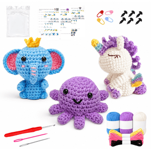 Yarniss Beginner Crochet Kit with 3 Animal Patterns