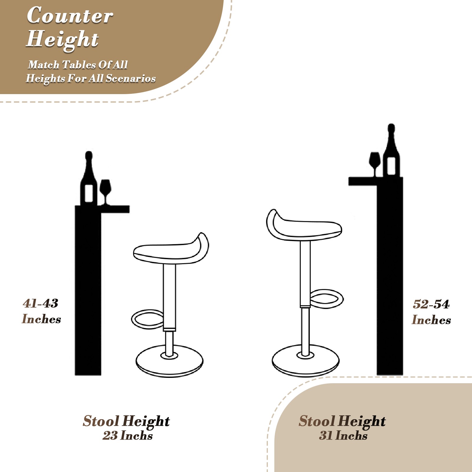 Magshion Swivel Counter Height Bar Stool Set of 2, Faux Leather Height Adjustable Barstools, for Kitchen Bar, Beige