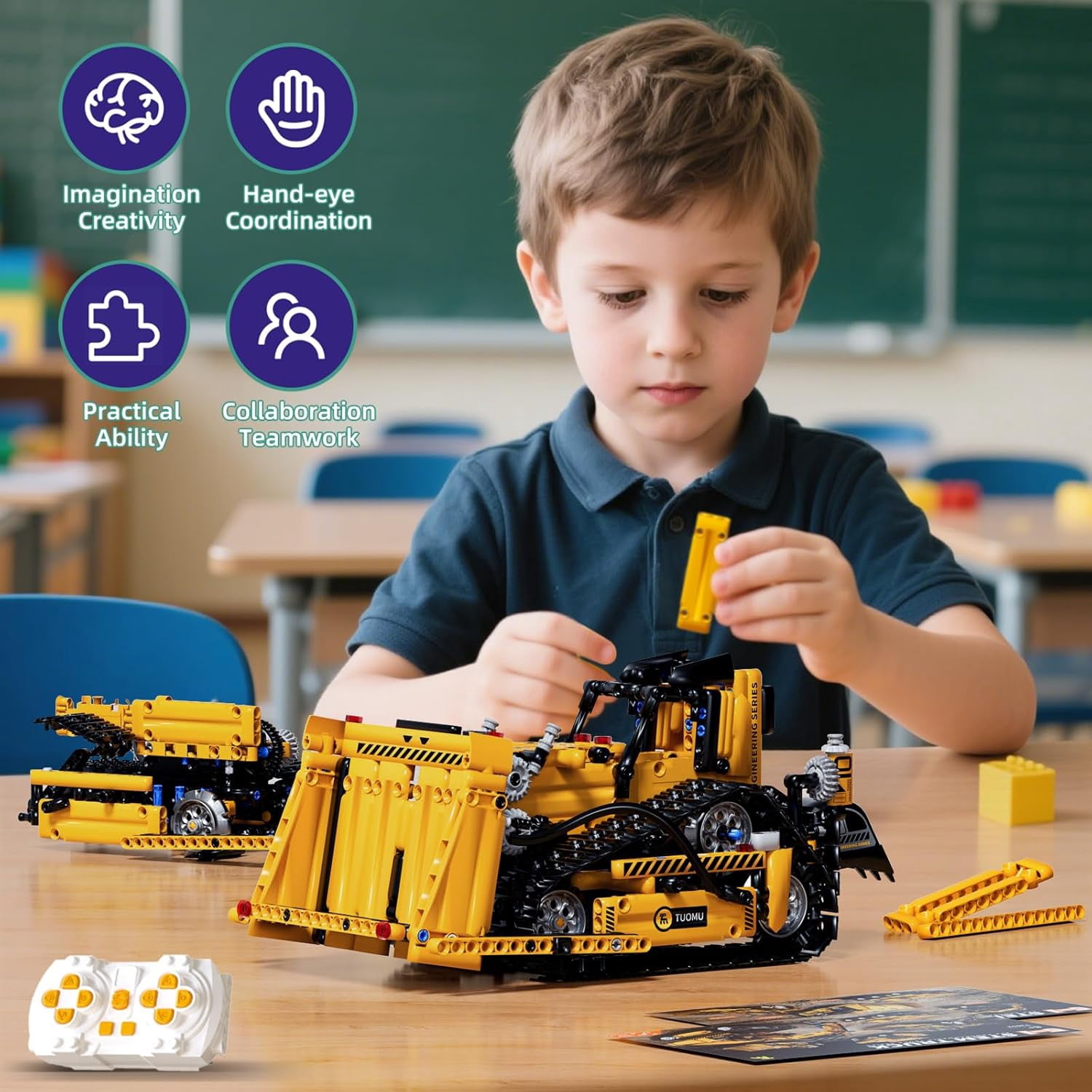 Technic robot building block compatible with Lego-technic,5 in 1 STEM Building Block Set Remote Control and AppControlledExcavator/Crane/Truck/Bulldozer/Roller, Programable Technic-project robots