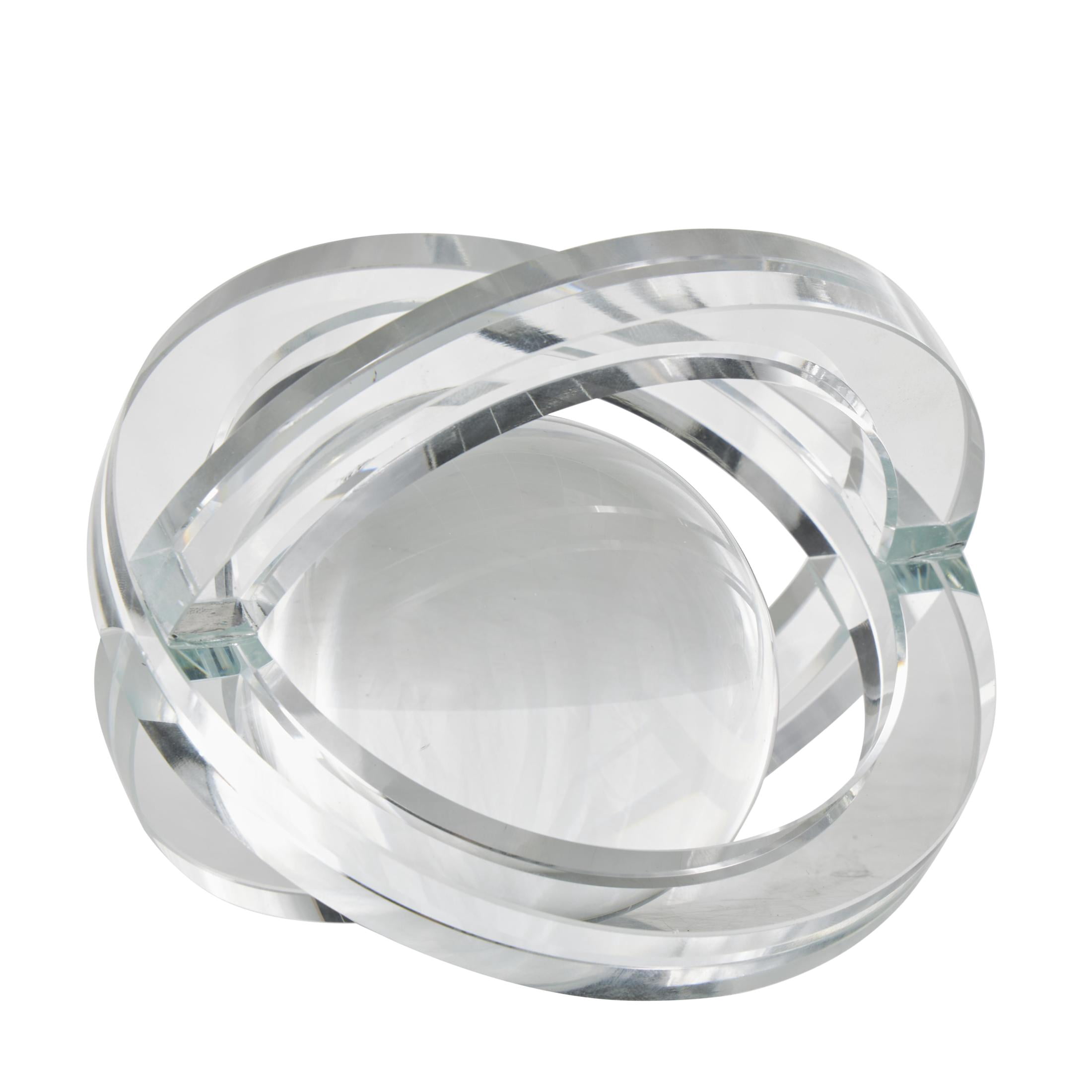 4", 4", 3"H Clear Glass Orb Geometric Sculpture with Overlapping Rings and Ball Center, by DecMode (3 Count)