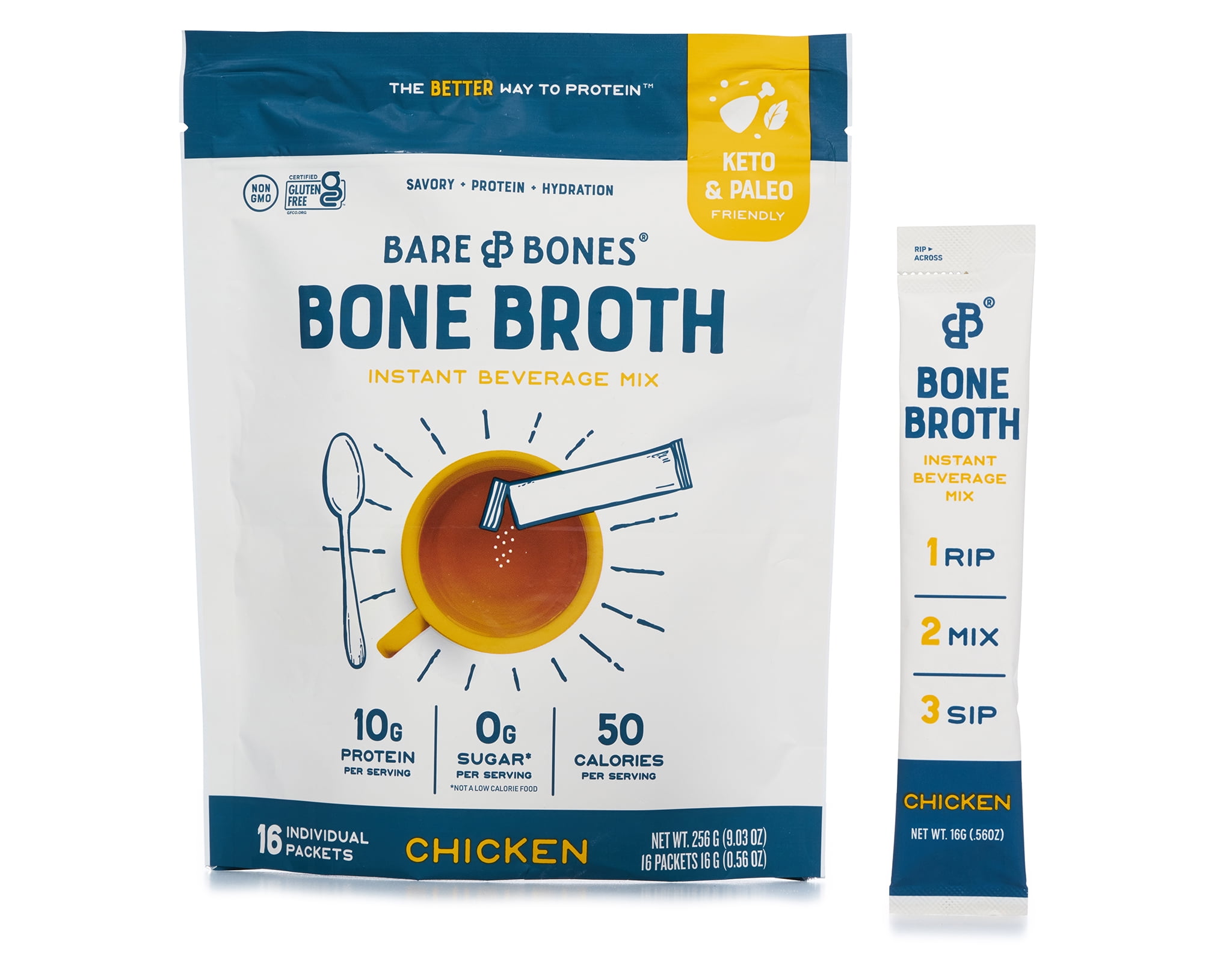 Bare Bones Instant Bone Broth 16 x 0.53 oz Chicken