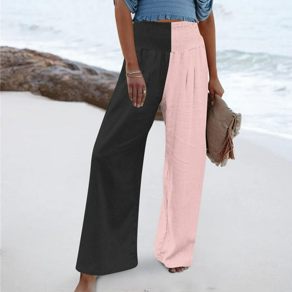 Lilgiuy Fashion Women Summer Casual Loose Elastic Waist Printing Trousers Pants for Office Work Business