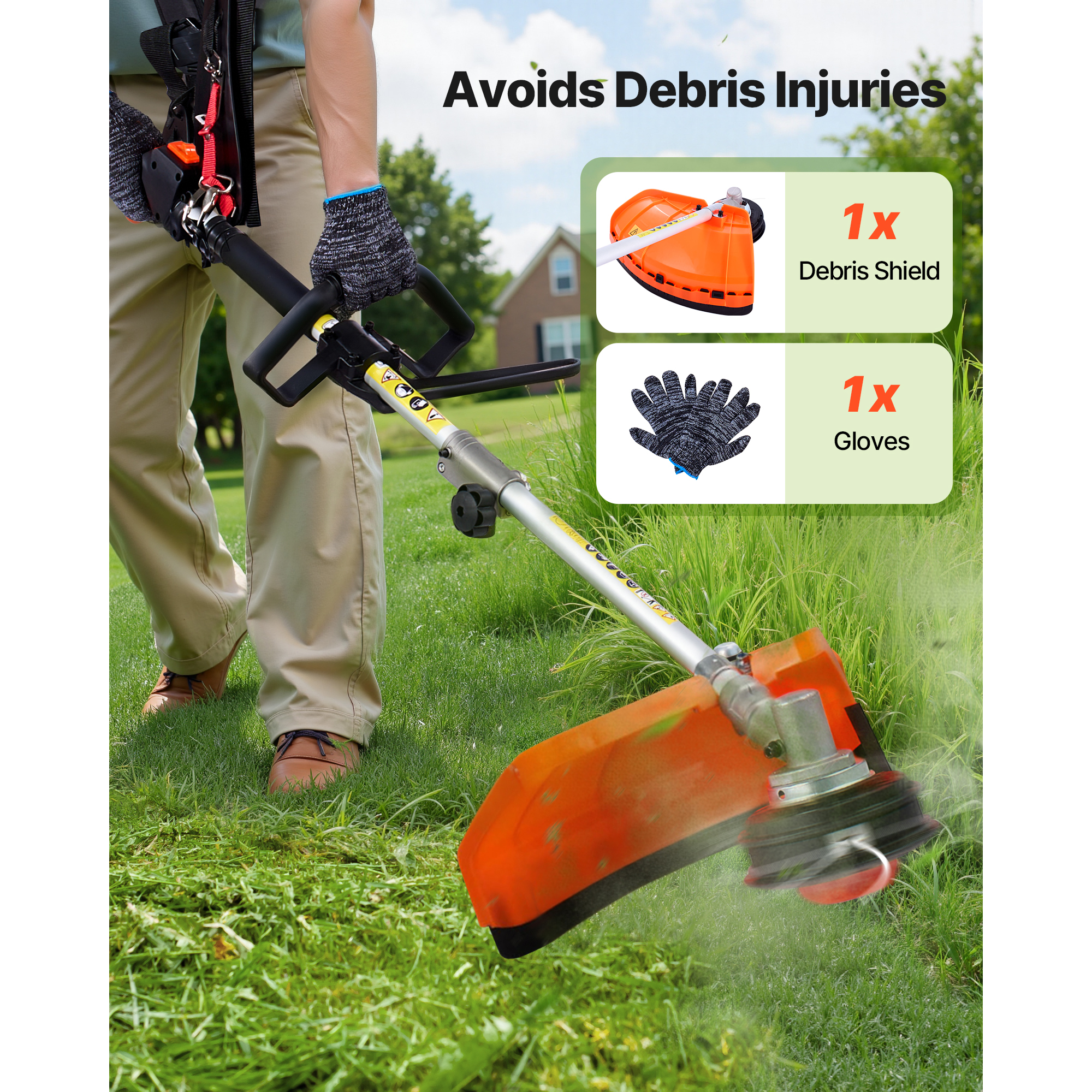 KFFKFF Gas-Powered Hedge Trimmer, 2-Cycle Handheld Tool, 4-in-1 26cc Multi-Function Trimmer with Safety Gear, Includes Hedge Trimmer, String Trimmer, Edger, and Brush Cutter for Shrubs and Bushes