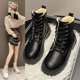 thumbnail image 4 of Botas de nieve gruesas de felpa para mujer, nuevas y cálidas botas de nieve de piel sintética para mujer, zapatos planos de algodón con cordones negros para invierno, 4 of 5