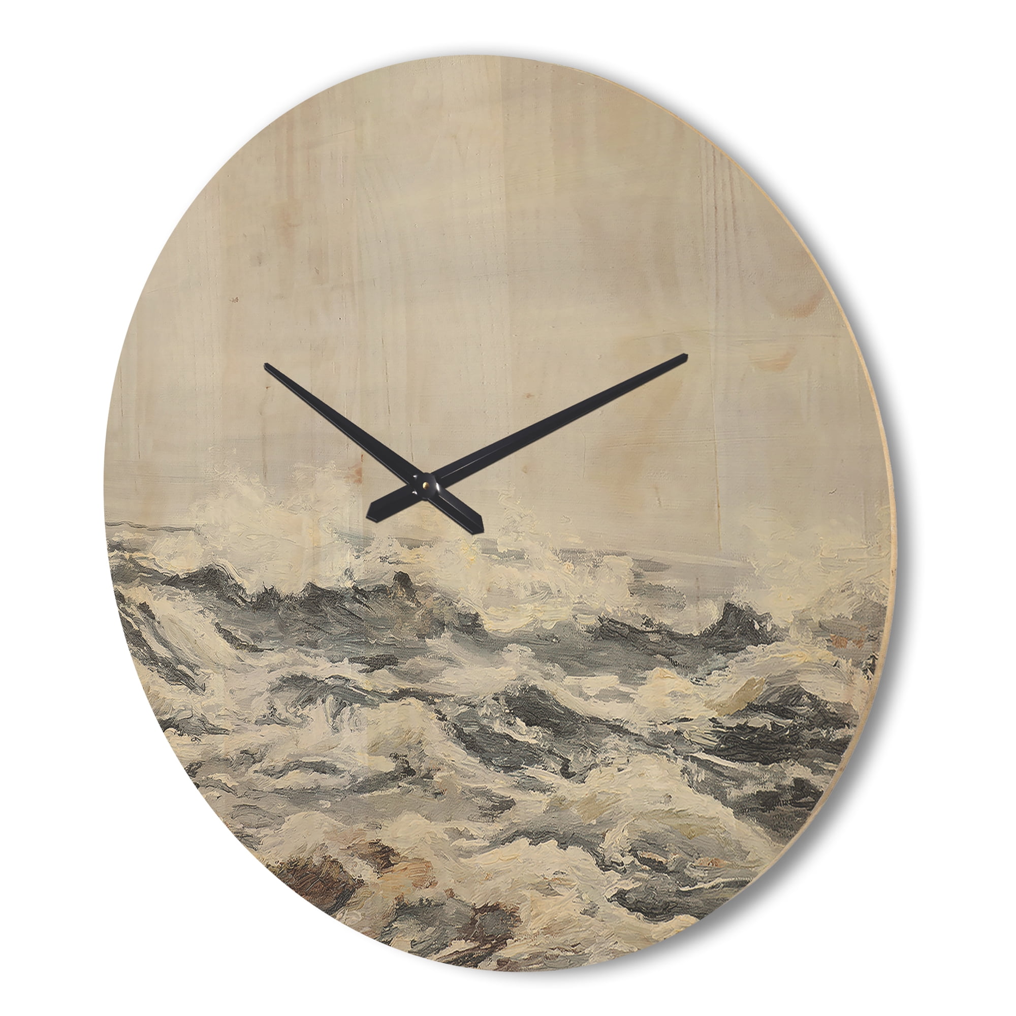 Designart 'Grey Sea Waves' Nautical & Coastal Wood Wall Clock