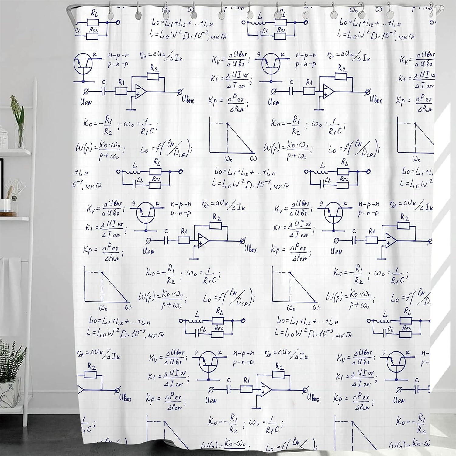 Physics Shower Curtain for Bathroom Electronic Engineering Mathematics Equation and Calculations Scientific School Study Waterproof Polyester Fabric Shower Curtain Sets with Hooks