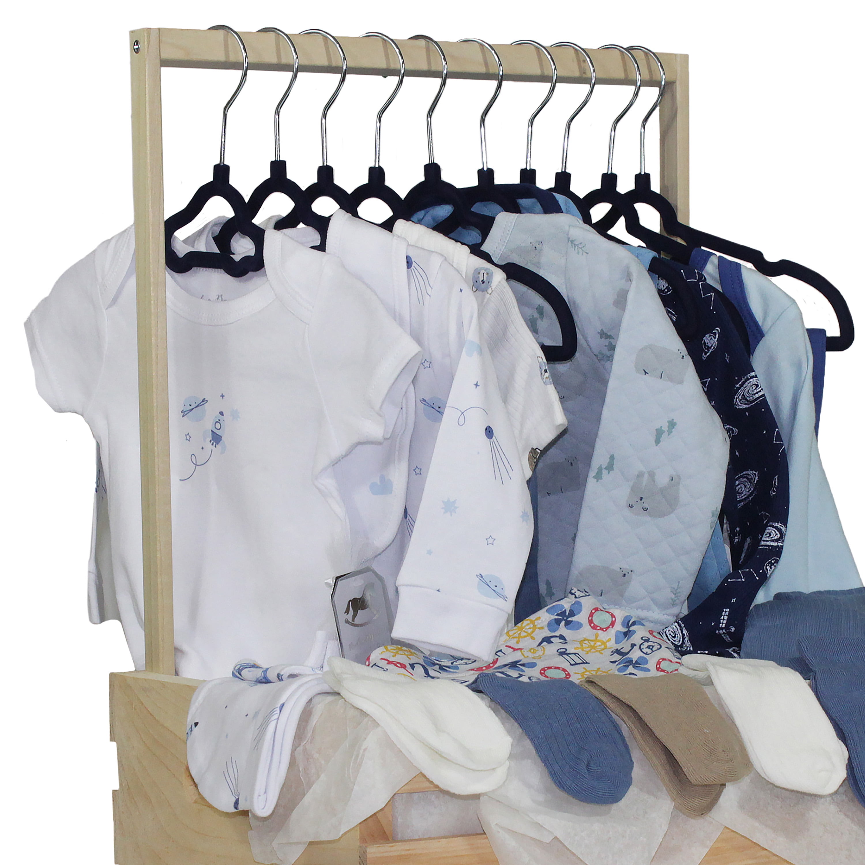 Baby Shower Wardrobe Crate & 10 Clothes Hangers Kit, Blue Baby Shower Gift Crate