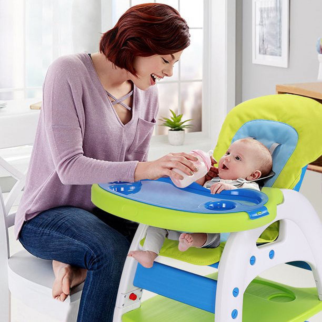 3 in 1 Baby High Chair, Convertible High Chairs for Babies and Toddlers, Baby Chair with Tray, 3 Position Adjustment Toddler Chair for Eating,5 Point Harness with Toddler Feeding Chair (Green)