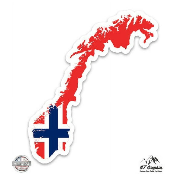 Norway Flag Map - 3" Vinyl Sticker - For Car Laptop I-Pad Phone Helmet Hard Hat - Waterproof Decal