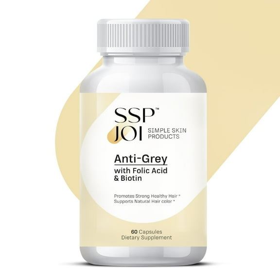 SSPJOI Anti Grey 250 mg Supplement for Men and Women with Folic Acid, B-Vitamins & Biotin - Supports Grey Hair Change and Promotes Strong Healthy Hair