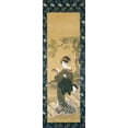 thumbnail image 2 of Toyokuni, Utagawa 7x14 Gold Ornate Wood Framed with Double Matting Museum Art Print Titled - Portrait of a Woman Tuning Her Shamisen On a Veranda, 2 of 4