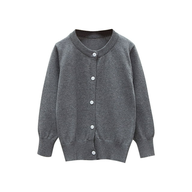 Tranfacy Chemises à Manches Longues pour Filles, Hauts d'Automne, Cardigan Tricoté en Molleton Uni pour Enfants à Manches Longues, Chandail à Col Rond, Chemises à Boutons