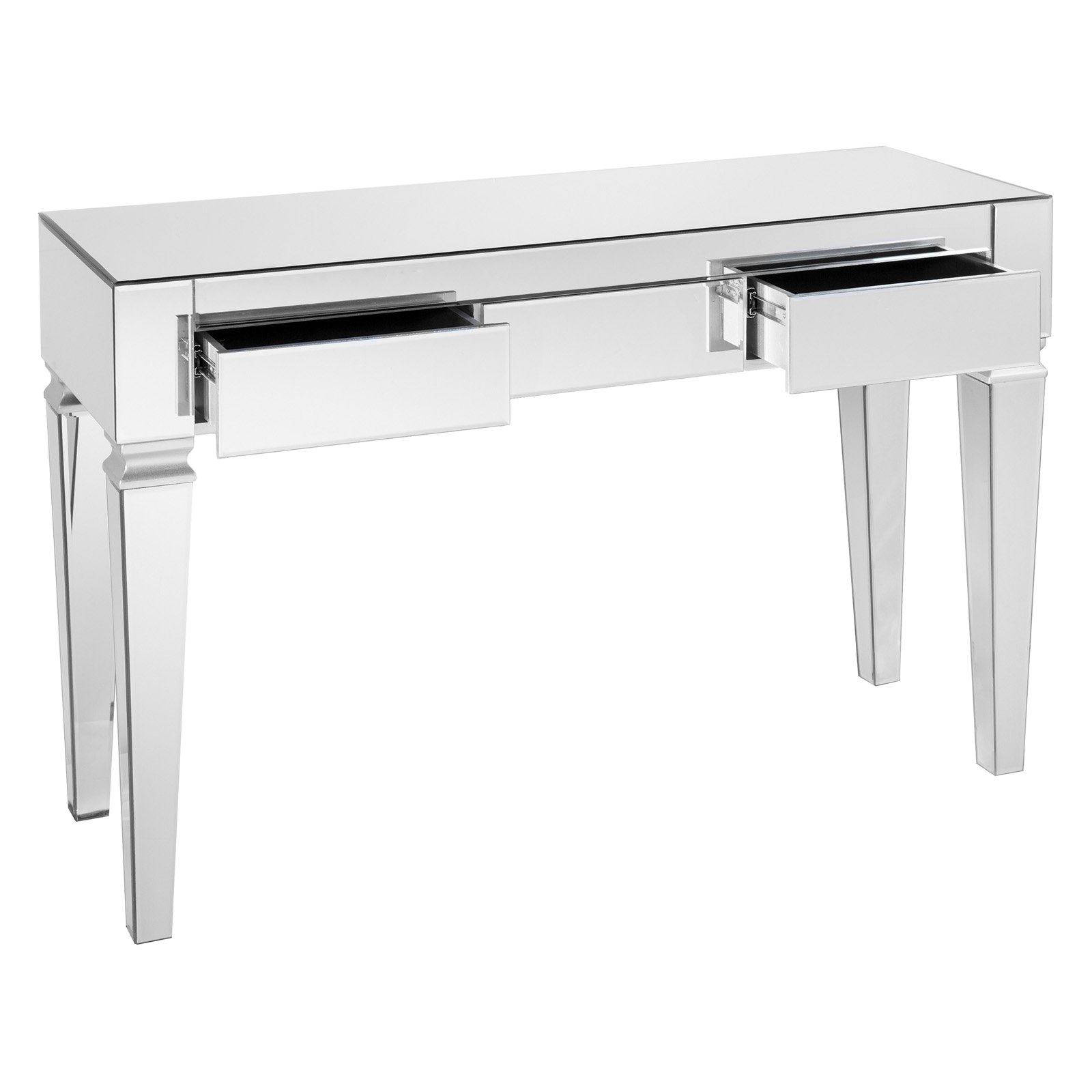 46" Clear and Silver Contemporary Beveled Mirror Rectangular Top Console Table - image 4 of 10