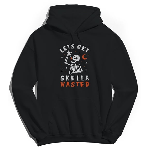Halloween Skella Wasted Graphic Black Men's Cotton Pullover Hoodie
