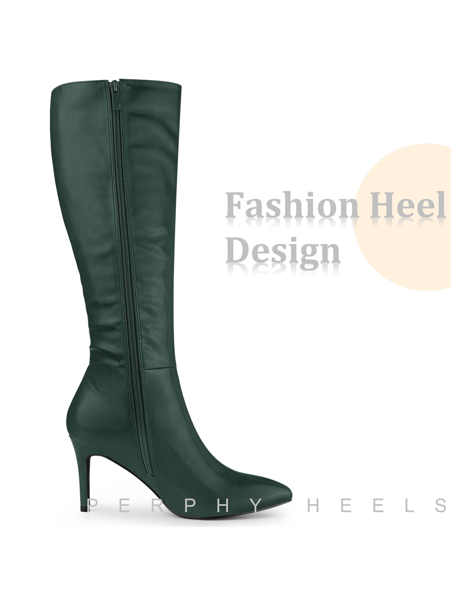 Unique Bargains Pointed Toe Side Zipper Stiletto Heel Knee High Boots for Women