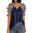 thumbnail image 1 of Wangscanis Women T-shirt, Leopard Printed Pattern Short Sleeve V-neck Tops, 1 of 4