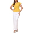 thumbnail image 2 of INSPIRE CHIC Cap Sleeve Dressy Top for Women's Boat Neck Office Work Belted Peplum Tops S Yellow, 2 of 6