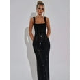 thumbnail image 3 of Sparkly Sequin Meramid Prom Dresses Spaghetti Straps Square Neck Tube Formal Evening Party Club Gowns Black L, 3 of 8