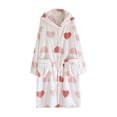 thumbnail image 2 of Women's Winter Pajamas Hooded V Neck Button Down Print Long Sleep Robe Coral Fleece Thermal Comfy Home Wear With Pockets (M, White), 2 of 9