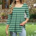 thumbnail image 4 of Viluyesy 3/4 Sleeves T-Shirt Women Round Neck Shirt Tops Fold Stripe Loose Blouse Green Size L, 4 of 6