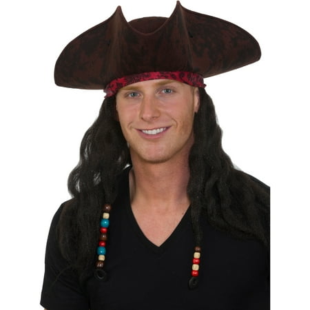 Adults Deluxe Caribbean Pirate Hat With Dreadlock Hair Costume Accessory