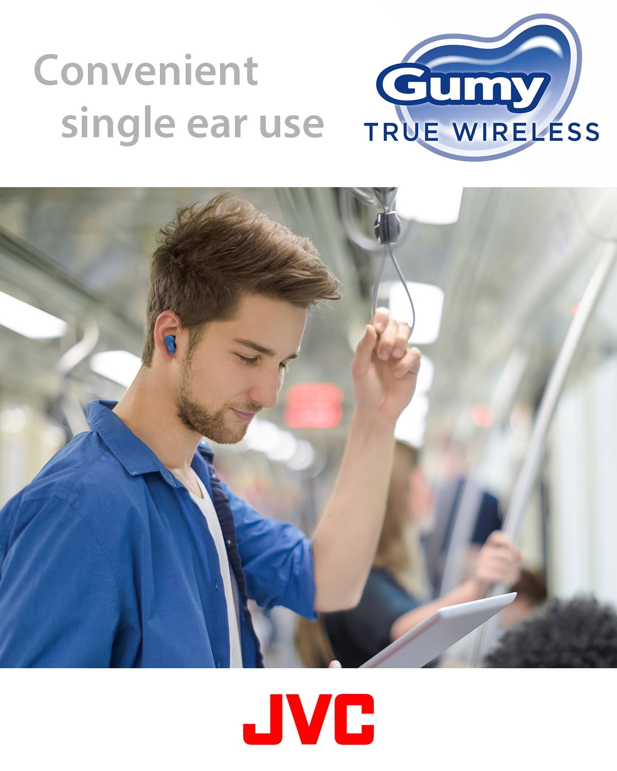 JVC New Gumy True Wireless Earbuds Headphones, Long Battery Life (up to 24 Hours), Sound with Neodymium Magnet Driver, Water Resistance (IPX4) - HAA7T2A (Blueberry Blue)