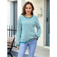thumbnail image 5 of Womens Crewneck Pullover Striped Sweaters Long Sleeve Casual Winter Tops Color Block Loose Fit Warm Clothes Blue L, 5 of 8