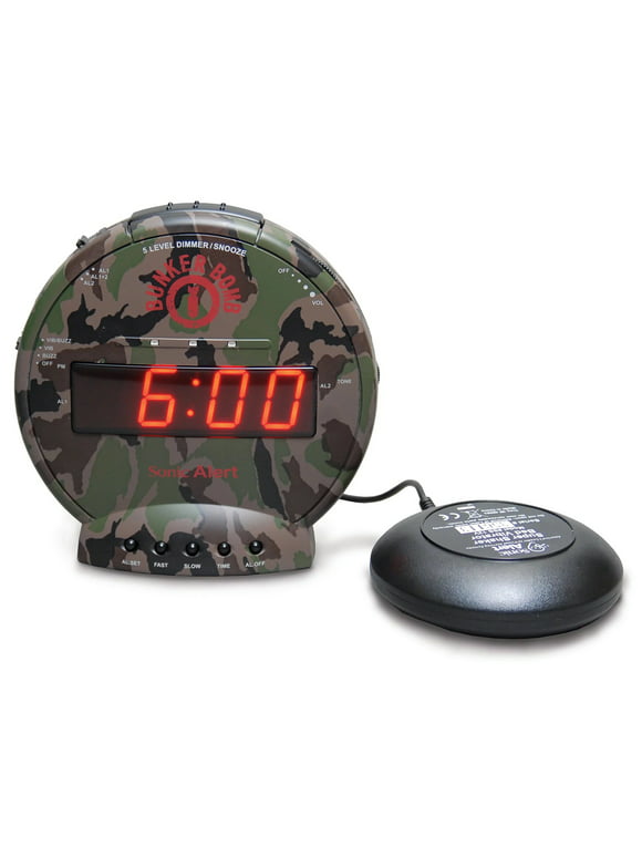 Sonic Alert - Sonic Bomb Dual Alarm Clock and Bed Shaker Vibrator with Digital Display - Green Camo