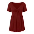 thumbnail image 4 of DuoJiaJ Womens V Neck Shirts Short Sleeve Tops Front Knotted T Shirt Casual Solid Thermal Underwear Women Red L, 4 of 5