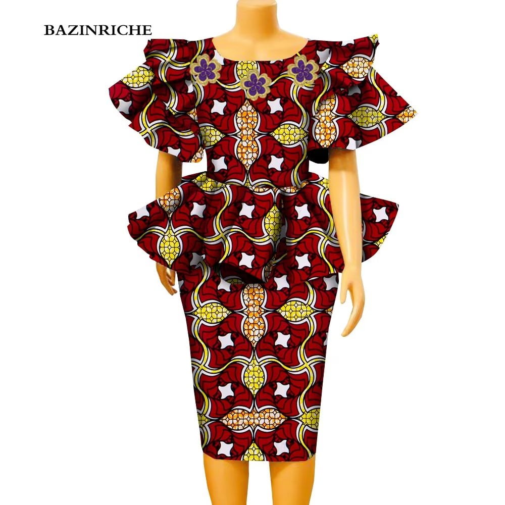 African Clothes for Women Elegant Lady Skirt Set Cotton Traditional African Clothes for Women