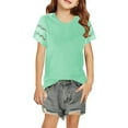 thumbnail image 2 of AWZXDE Girls Summer Ruffled Trim Short Sleeve Solid Tee,Breathable Casual T-Shirt with Lace Detail for Kids Play/Outings Green,10-11 Years, 2 of 4