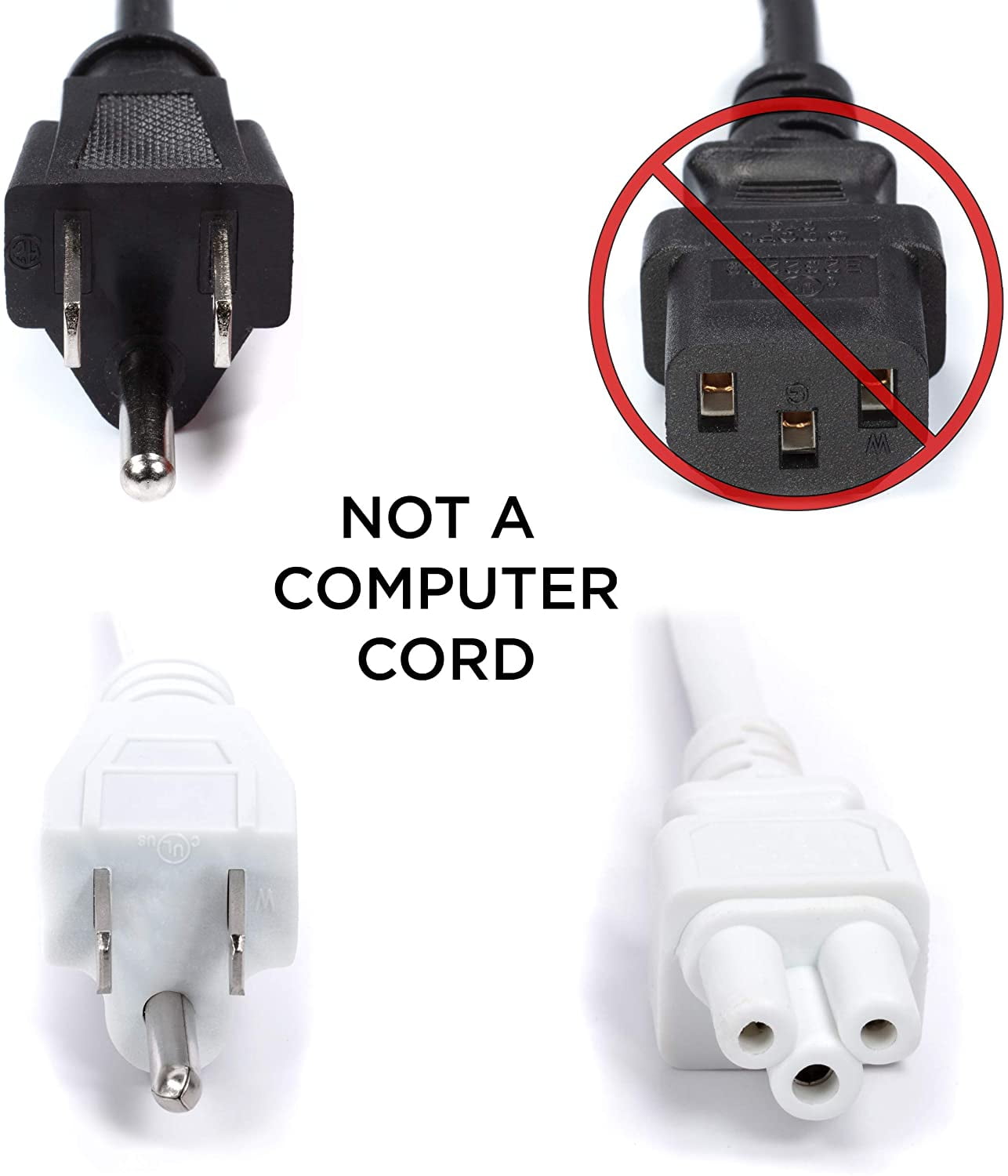 THE CIMPLE CO - 3 Prong AC Power Cord Cable - 25 Ft - White - PC Desktop Laptop Printer LCD HDTV