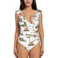 thumbnail image 2 of Yiaed Excavator Print Women's Ruffled One Piece Swimsuit V Neck Swimwear Slimming Monokini for Woman-Small, 2 of 8