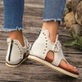 thumbnail image 4 of Women's Clip Toe Flat Sandals Breathable Denim Flip Flops Buckle Studded Open Toe Summer Low Platform Dressy Shoes White Size 7.5, 4 of 6