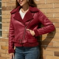 thumbnail image 4 of UJNDER Motorcycle Jacket for Women Winter Thick Warm Suede Lamb Short Coat Shearling Sheepskin Leather Red XL, 4 of 8