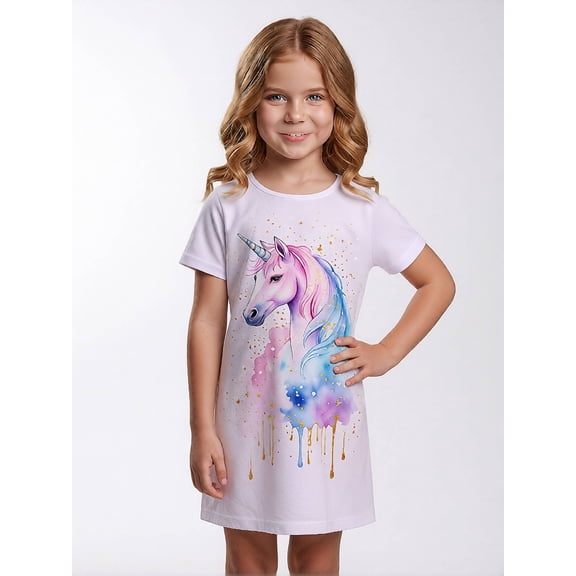 Comfortable Simple Short Sleeve Dress for Girls A-Line Casual Sundress Crewneck Dress Girls Age 5-13