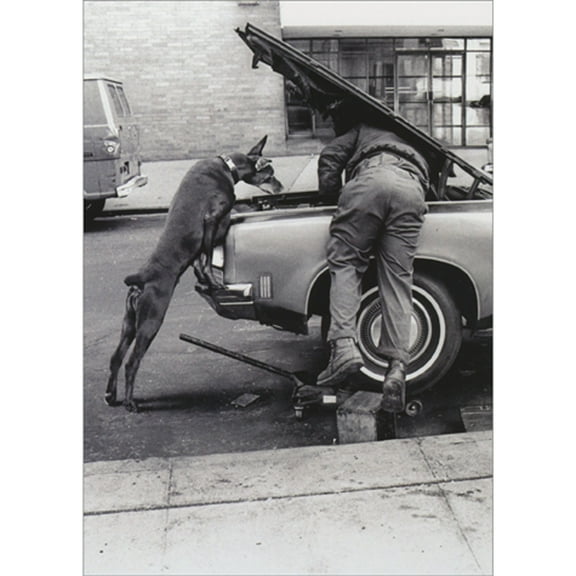 Avanti Press Man and Dog Looking Under the Hood of Car Masculine Birthday Card for Him