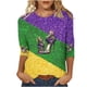thumbnail image 3 of Tejiojio Mardi Gras Shirts for Women Patch Print 3/4 Sleeve Tops Carnival Party Tshirt Casual Crewneck Blouse, 3 of 5