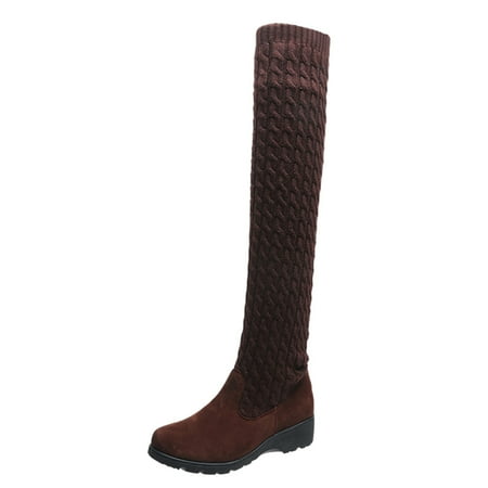 

nsendm Thigh High Boots Leather for Women No Heel Retro Wedges Winter Boots Breathable Thigh High Boots Size 13 Women Wine 7.5