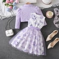 thumbnail image 5 of SONGGE Girls Floral Print Dress With Sheer Overlay And Jacket Summer Style Outfit Sets Toddlers Kids Back To School Relaxed Fit Clothes Sets, 5 of 8