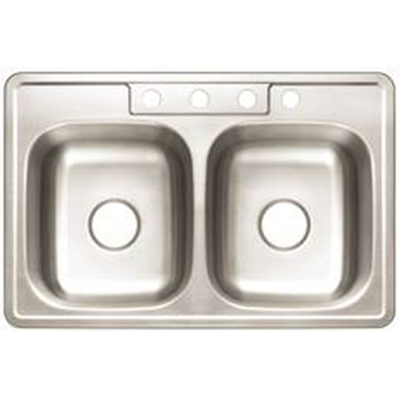 Small Bowl Stainless Steel Sink Premier 4-Hole Double Bowl Sink, 22-Gauge, Stainless Steel, 33 In. X 22 In. X 6 In. ()