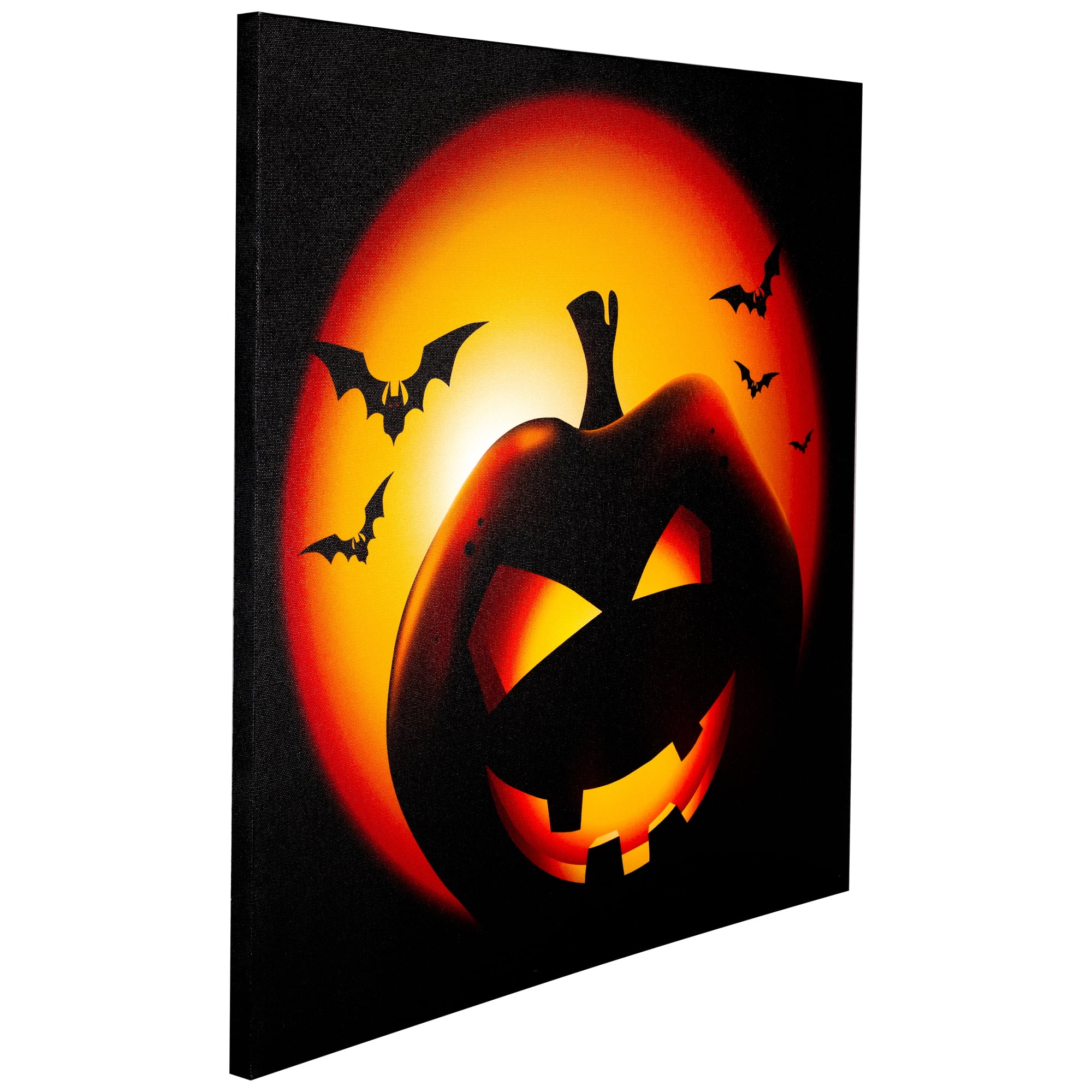 LED Lighted Bats and Jack-O-Lantern Halloween Canvas Wall Art 19.75" x 19.75"