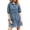 Blue, variant on Short Sleeve High Waist Women Button Down Lapel  Mini Denim Dress