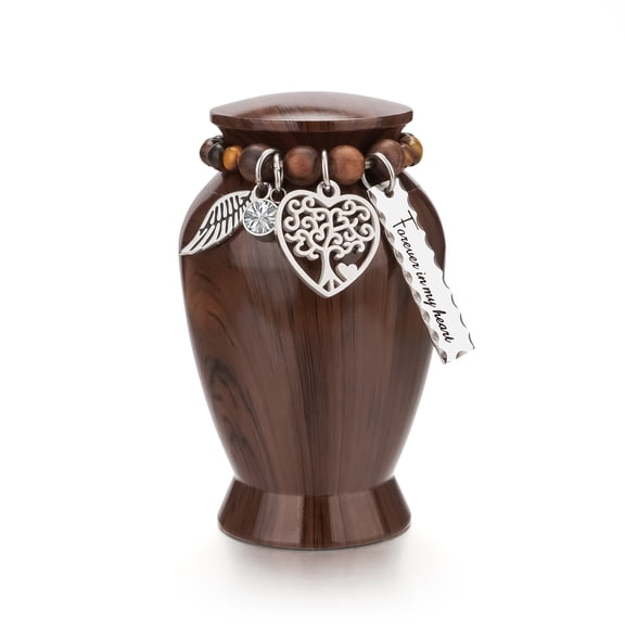 XIUDA Small Urns for Human Ashes 2.85 Inch Mini Cremation Urns for Mom Dad Aluminum Mini Urns for Ashes Small Keepsake Urn -Walnut Brown