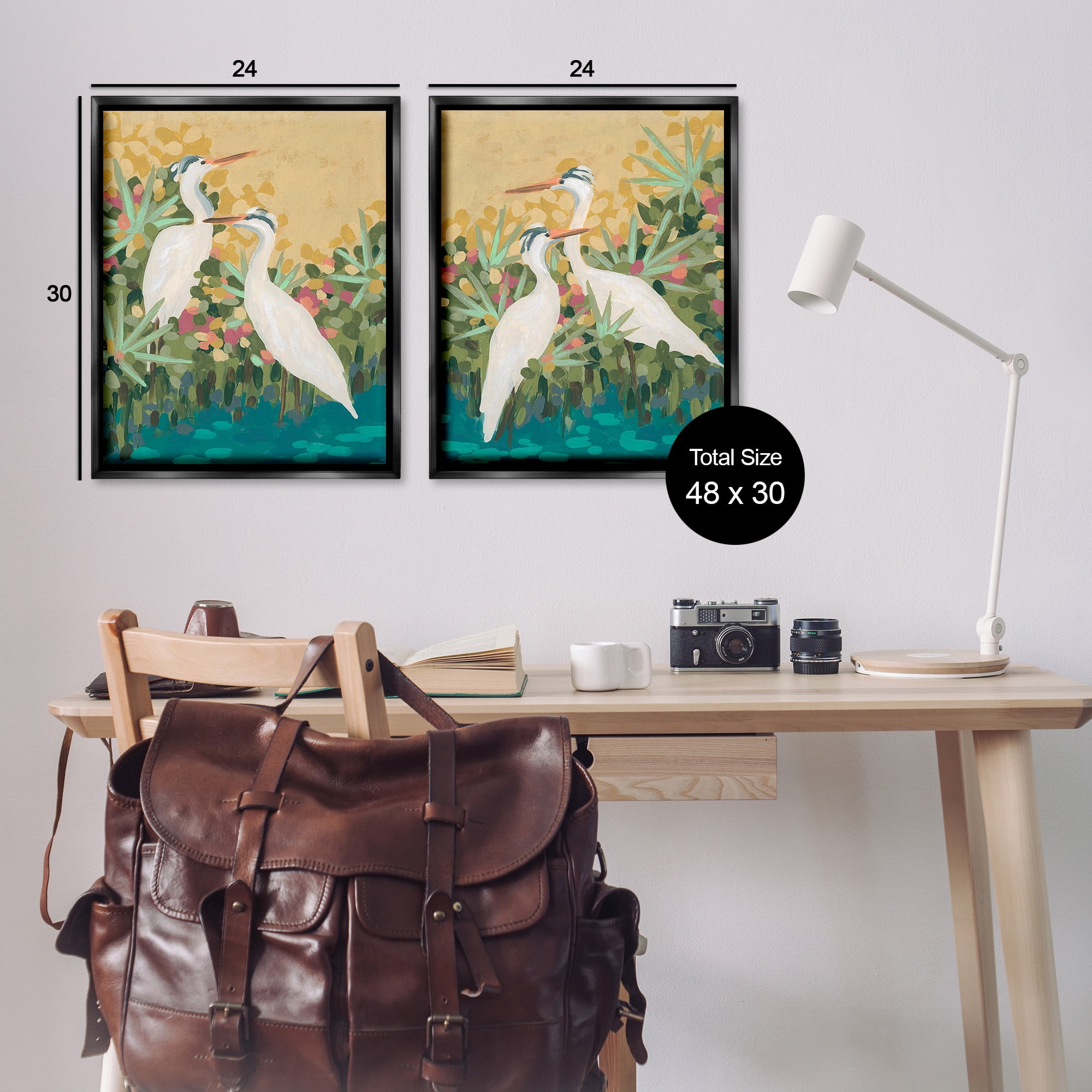 Stupell Industries Birds & Pond Botanicals Animals & Insects Painting Black Floater Framed Canvas Art Print Wall Art, 25 x 31, Set of 2