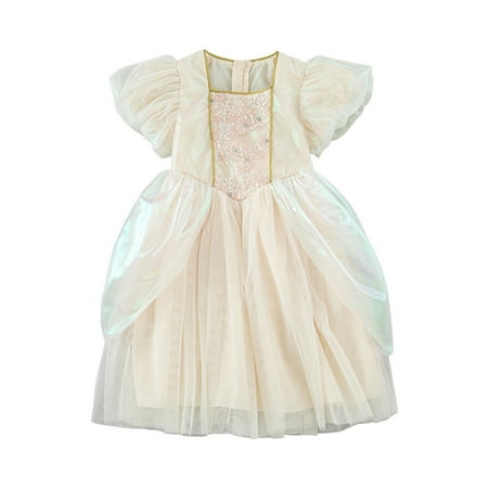 

B91xZ Prom Dresses Little Girls Beauty Chiffon Dress Up Kids White Princess Dress Girls Summer Dresses Size 6 Beige 6-7 Years