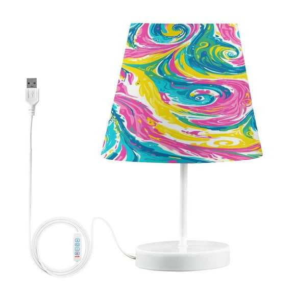 Ryvnso LED Bedside Table Lamp Tie Dye Swirl Green Bedroom Desk Lamps Nightstand Lampshade M