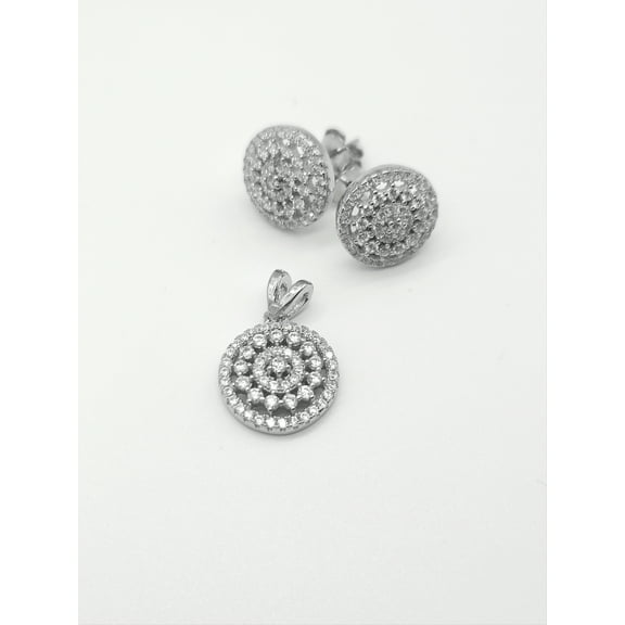 Iisfir's Collection Sterling Silver Cubic Zirconia Pendant and Stud Earrings Jewelry Set