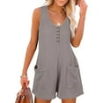 thumbnail image 5 of Rompers for Women Snoarin Plus Size Sexy Button V-Neck Sleeveless Loose Fit Wide Leg Overalls Jumpers with Pockets, 5 of 8